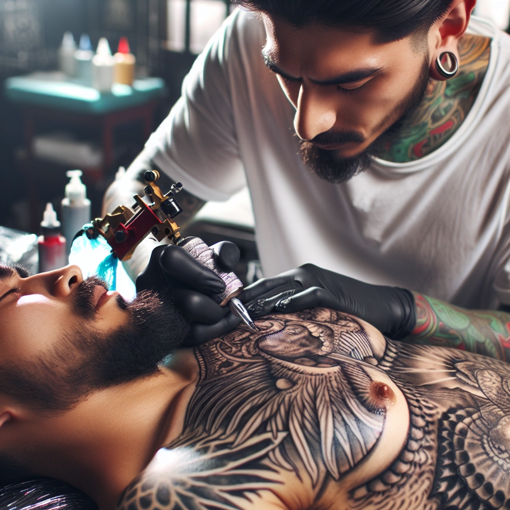 tattoos for the chest of guys - Inking process for chest tattoos - tattoos for the chest of guys
