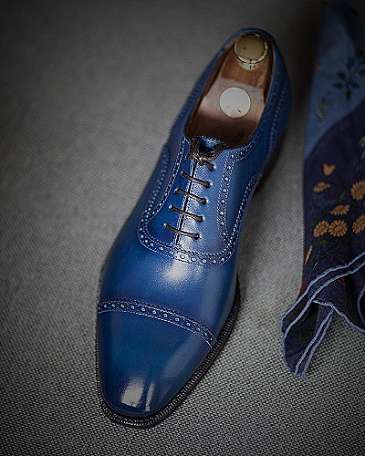 Lace Up Cap Toe Oxford Modern - royal blue men dress shoes
