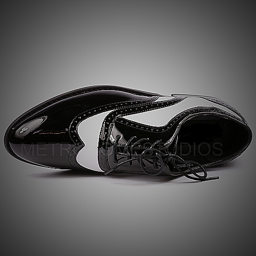MC121 Men's Black White Tuxedo Wing Tip Lace Up Oxford Dress Shoes - black and white dress shoes for men