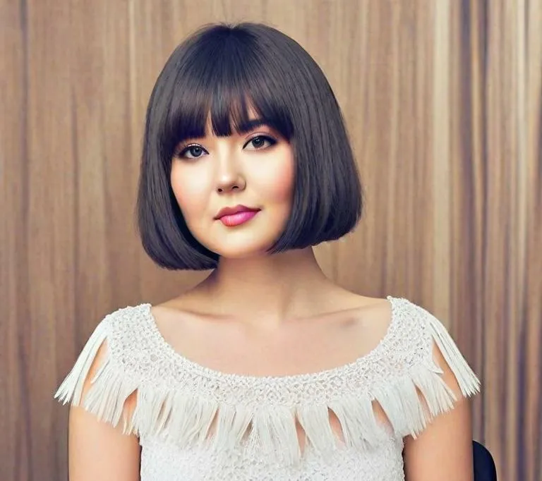 Simple wedding hairstyle for round face to look slim short hair - Chic Short Layered Bob with Fringe - Simple wedding hairstyle for round face to look slim short hair