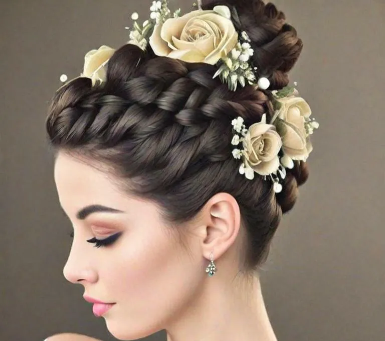 Simple wedding hairstyle for round face to look slim short hair - Elegant Braided Updo - Simple wedding hairstyle for round face to look slim short hair