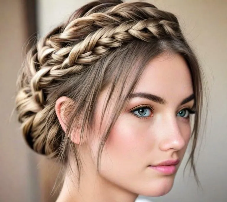 simple wedding hairstyle for round face to look slim short hair women - Hairstyle 4: Messy Textured Braid - simple wedding hairstyle for round face to look slim short hair women