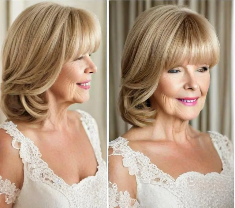 Simple mother of the bride hairstyles for short hair - Half Up With Curtain Bangs - Simple mother of the bride hairstyles for short hair