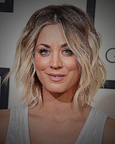 Kaley Cuoco's Textured Lob - simple wedding hairstyle for round face to look slim short hair women