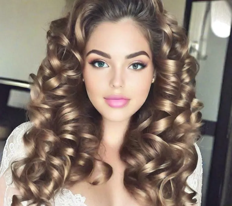 wedding hairstyle for round face to look slim - Long Full Curls and Waves - wedding hairstyle for round face to look slim