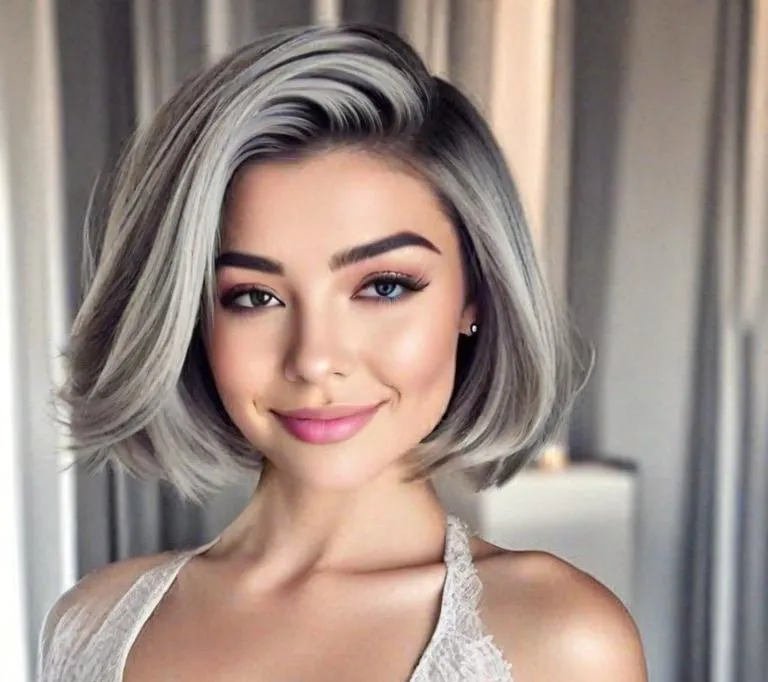 Simple wedding hairstyle for round face to look slim short hair - Sexy Gray Balayage on Short Hair - Simple wedding hairstyle for round face to look slim short hair