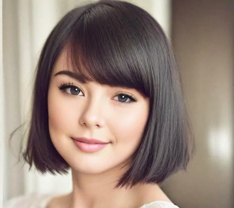 Simple wedding hairstyle for round face to look slim short hair - Side Bangs - Simple wedding hairstyle for round face to look slim short hair
