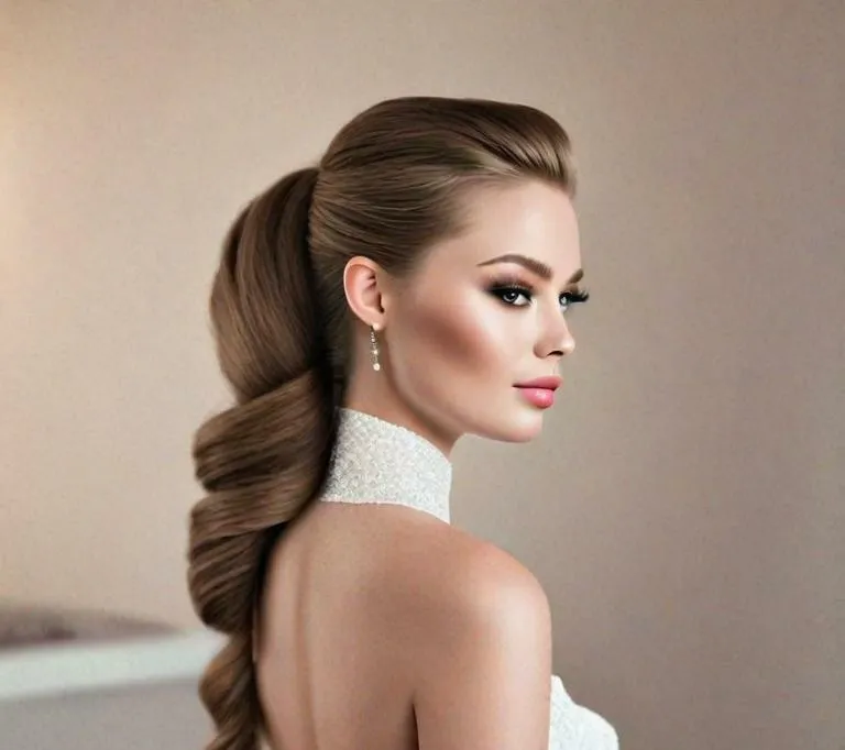 bridesmaid hairstyle for round face - Textured High Pony: Sleek and Glamorous - bridesmaid hairstyle for round face